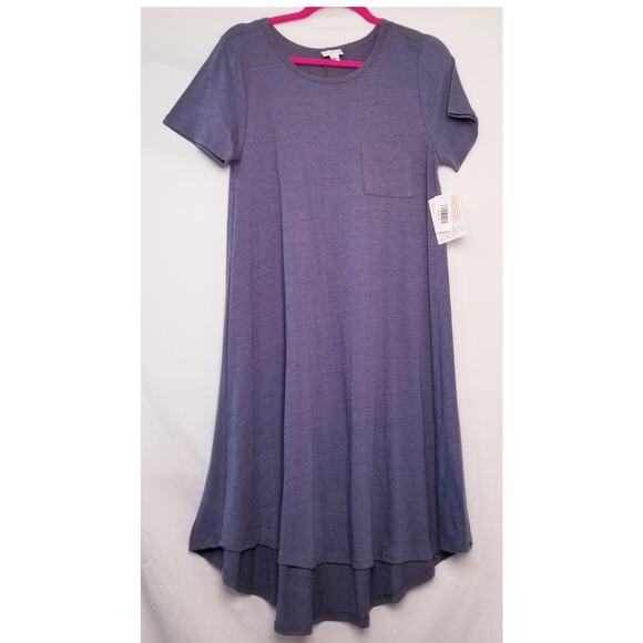 NWT's - LuLaRoe Carly Solid Grey Short Sleeves Chest Pocket Swing Dress Size S - Picture 1 of 8